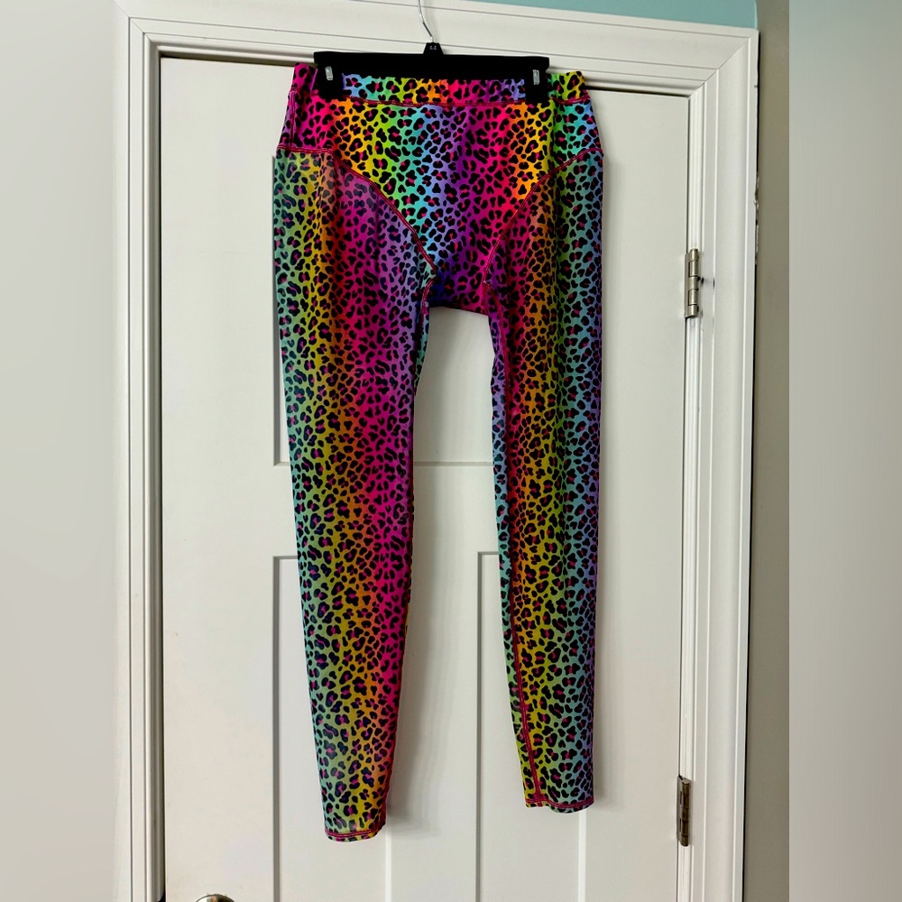 Brittany Allen sheer leggings rainbow cheetah